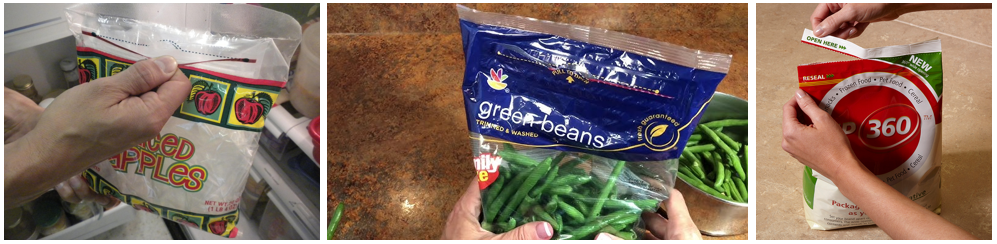 Three bags with Innolok zippers, showcasing secure resealable packaging.