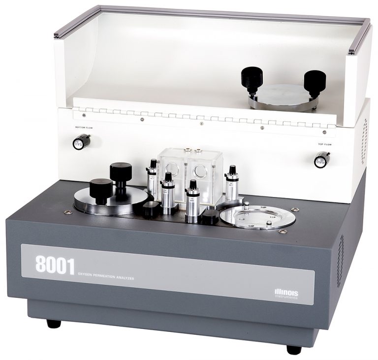 OTR/MVTR testing equipment for measuring oxygen and moisture transmission rates in packaging materials to ensure product protection.