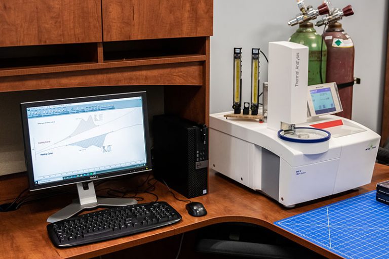 DSC (Differential Scanning Calorimeter) testing equipment used to measure thermal properties and transition temperatures of materials